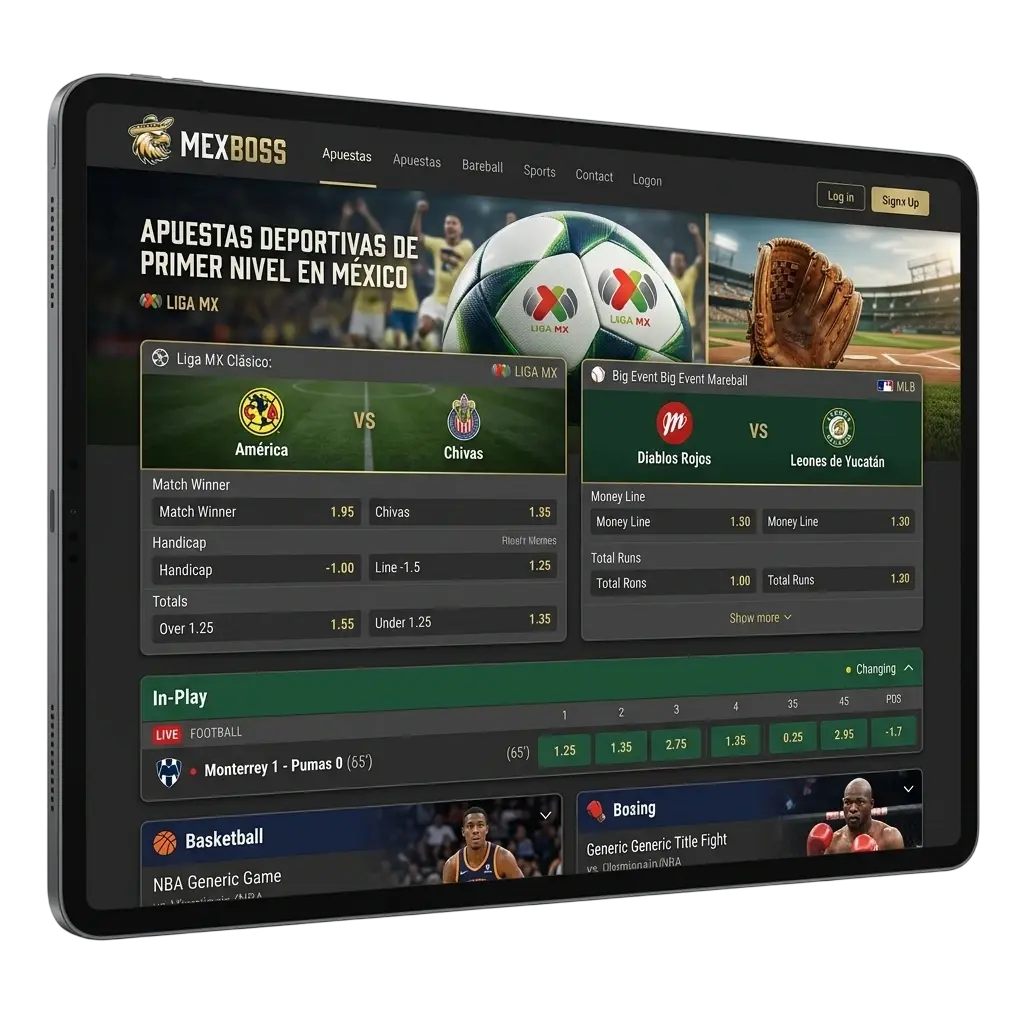 Sportsbook de MexBoss con apuestas deportivas en vivo