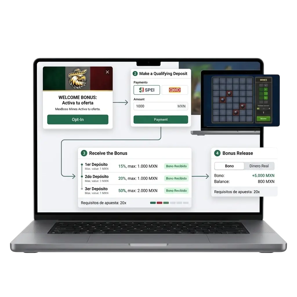 Bono de bienvenida MexBoss hasta 750 USD para jugar Mines