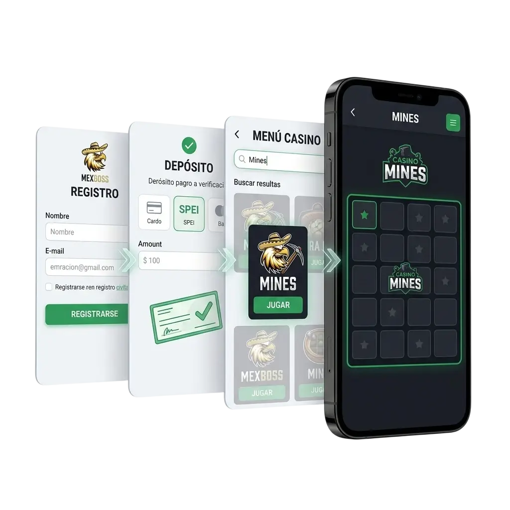 Jugador iniciando Mines en MexBoss Casino desde su dispositivo