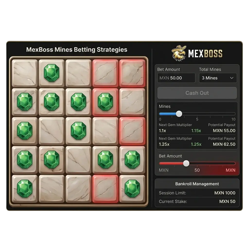 Cuadrícula del juego Mines con celdas seguras y minas