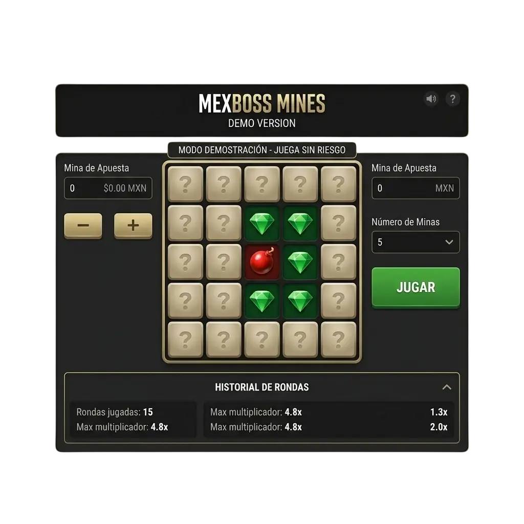 Versión demo del juego Mines en MexBoss